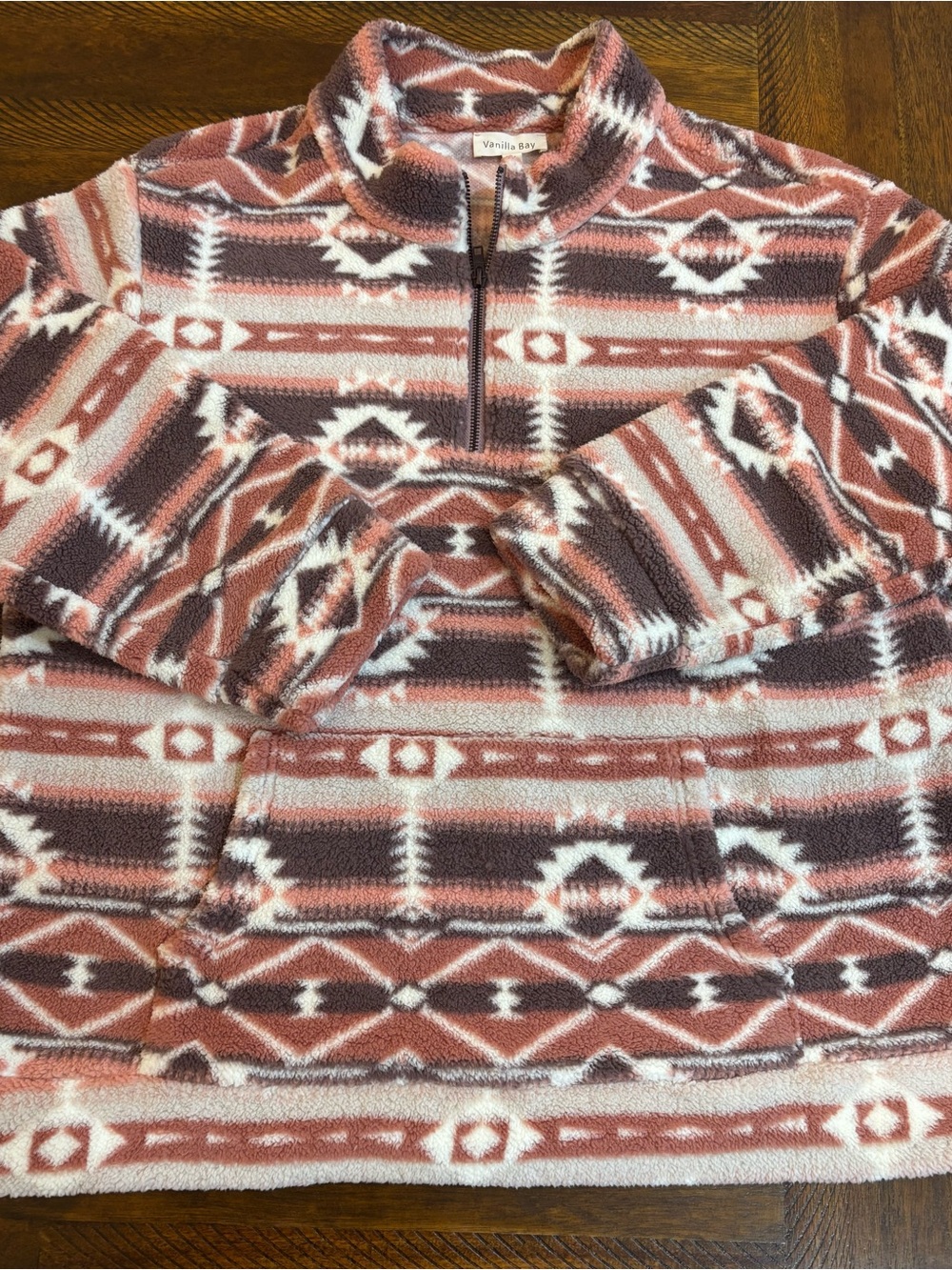 Vanilla Bay Rust Pink & Cream Patterned Half-Zip Fleece Pullover